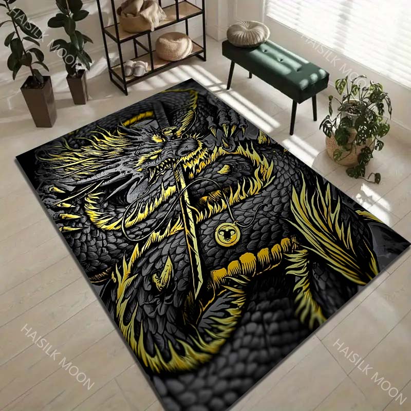 1PC Black Dragon Flames, Fierce Carpet for Living Room Bedroom Sofa Home Decor Rus Non-slip Floor Mat Luxury Gift Multiple Sizes