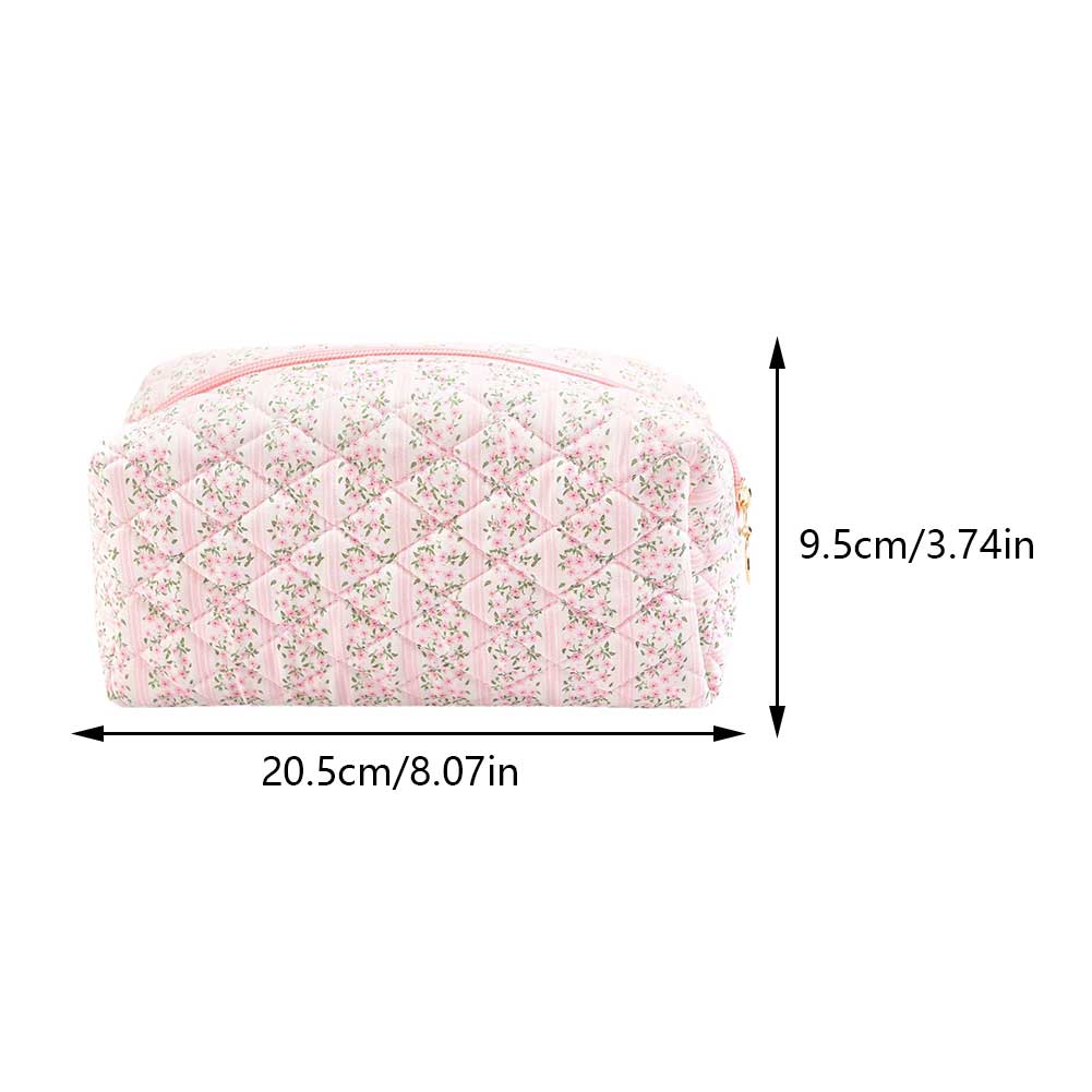 Women Floral Cosmetic Bag Large Capacity Cotton Aesthetic Toiletry Purse Zipper Closure Padded Organizer Bag Girls Daily Handbag