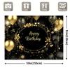 2D Glitter Balloon Birthday Backdrop, Black Gold Themed Party & Photoshoot Banner
