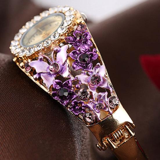 Dameblomst sommerfuglkjole Klokke Rundskive Rhinestone Armbånd Armbåndsur