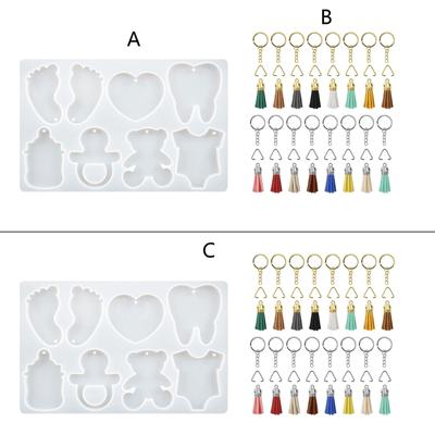 Niedliches Silikonharz-Schlüsselanhänger-Formenset, Schmuckanhänger-Gießform, DIY-Epoxidharz-Schlüsselanhängerform mit Schlüsselringen und Quaste