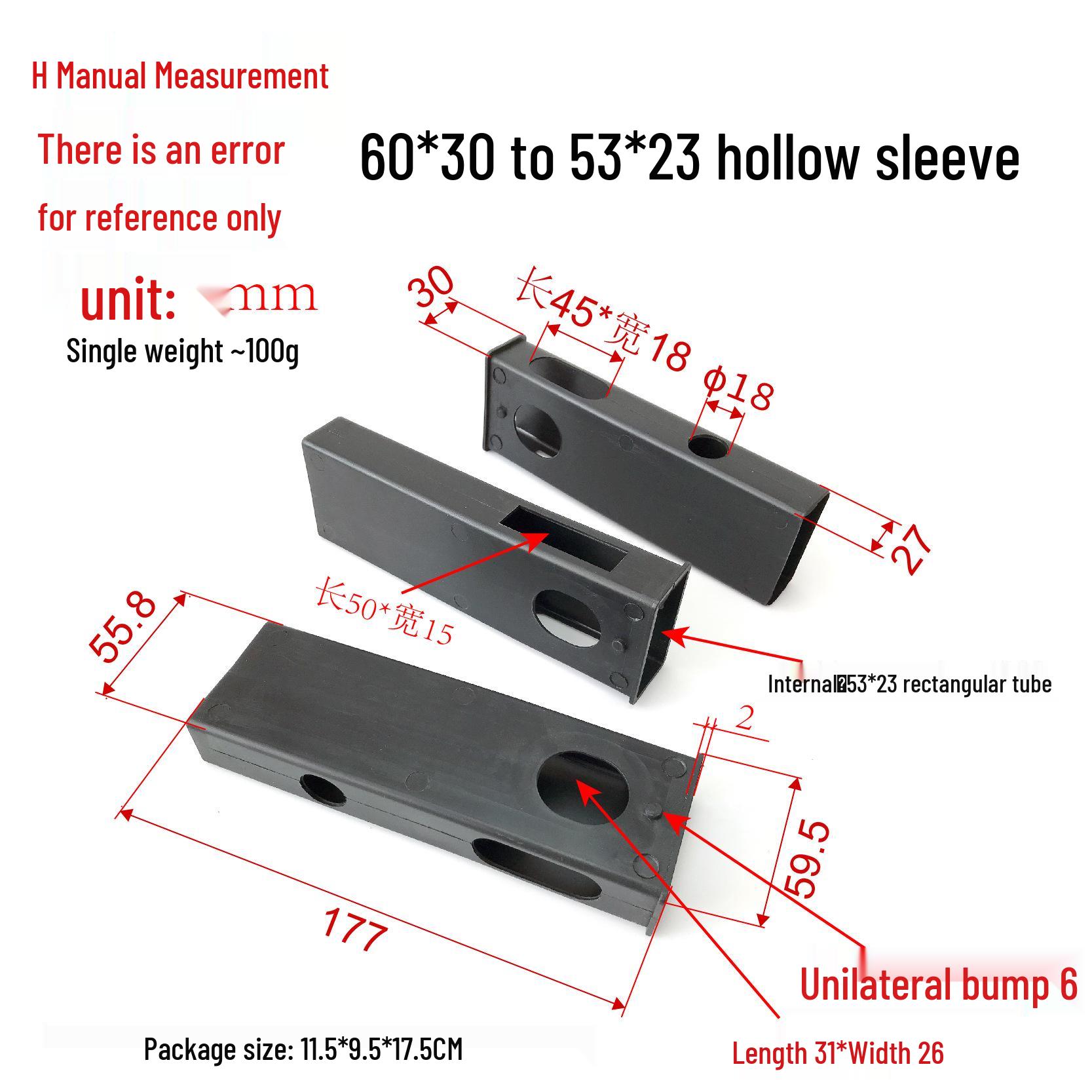 

Adjustable Fitness Equipment Telescopic Pipe Sleeve 60*30 to 53*23, Inner Bushing Hollow Square Spacer.