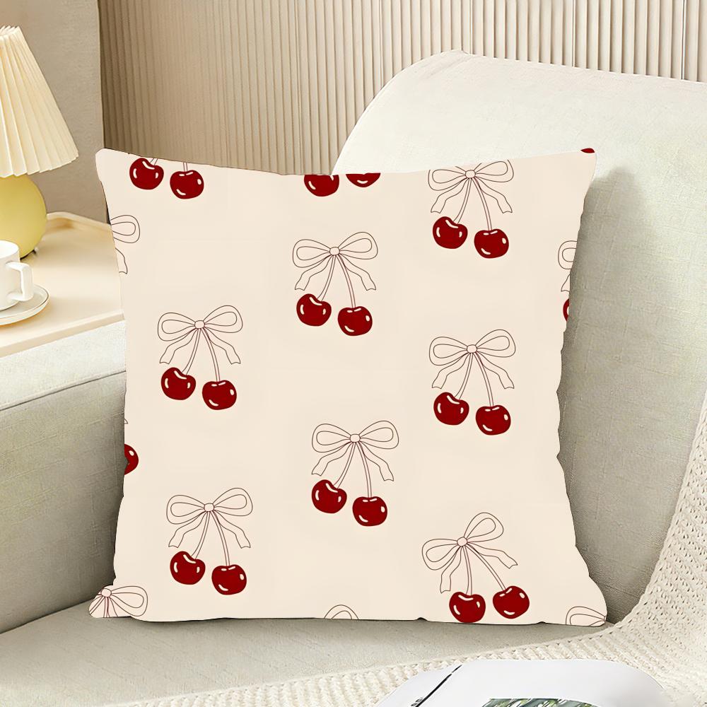 Pink Bow Cherry Cushion Cover Reversible Plush Pillow Cover For Car Sofa Bedroom Decorative Gift Pillowcase