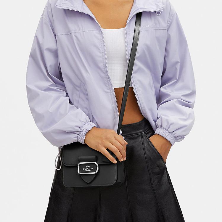 Coach 18 Solid Color Logo Flap Snap Multifunctional Pocket Calfskin Square Shoulder Crossbody Bag Small Women bags Black CL416-SVDTV