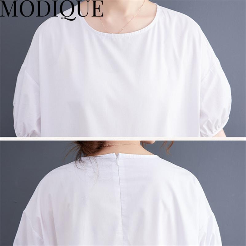 MODIQUE Sommer Pluss Størrelse Ny Kjole Skjorte Kvinner Løs Vintage Bomull Lin Patchwork Kjole Trykk Casual Damekjoler O-Hals