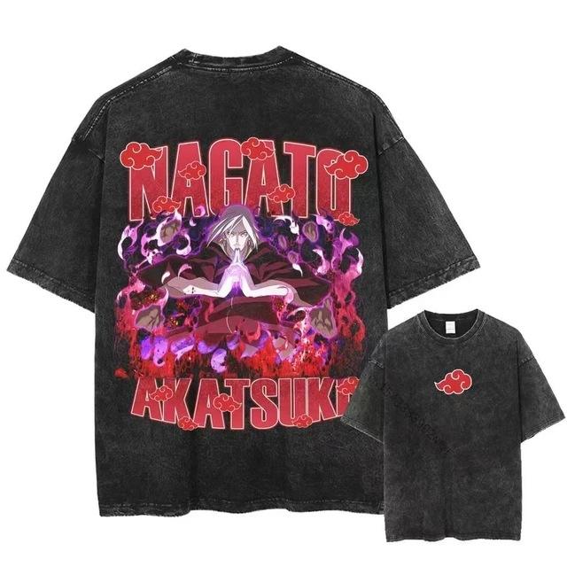 Washed T-Shirt Women S Trend Fashion Naruto Fashion Short Sleeve Men S New Retro Loose Cotton M
