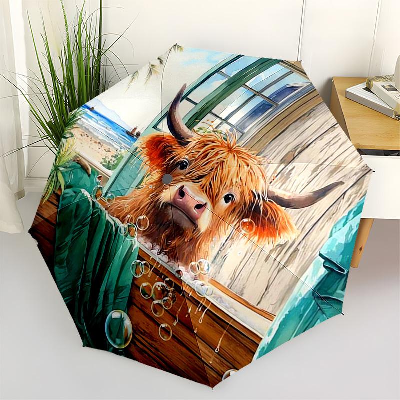 

Cow, Bath Themed Automatic Opening and Closing Umbrella, Compact Travel Umbrella, Lightweight and Portable, Suitable for Beach Commuting Bus