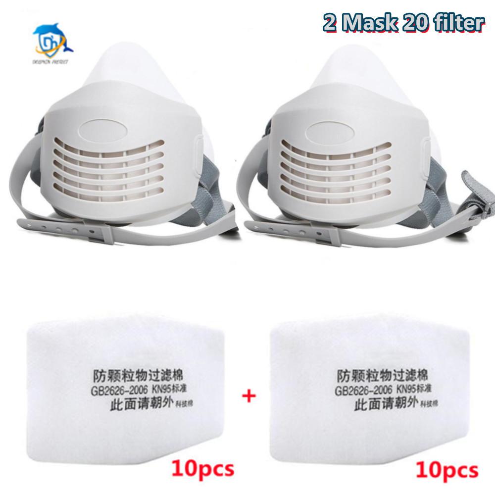 Dust Mask +20pcs Filter Cotton Respirator Half Face Dust-proof Mask Anti Industrial Construction Dust Haze Fog Safety