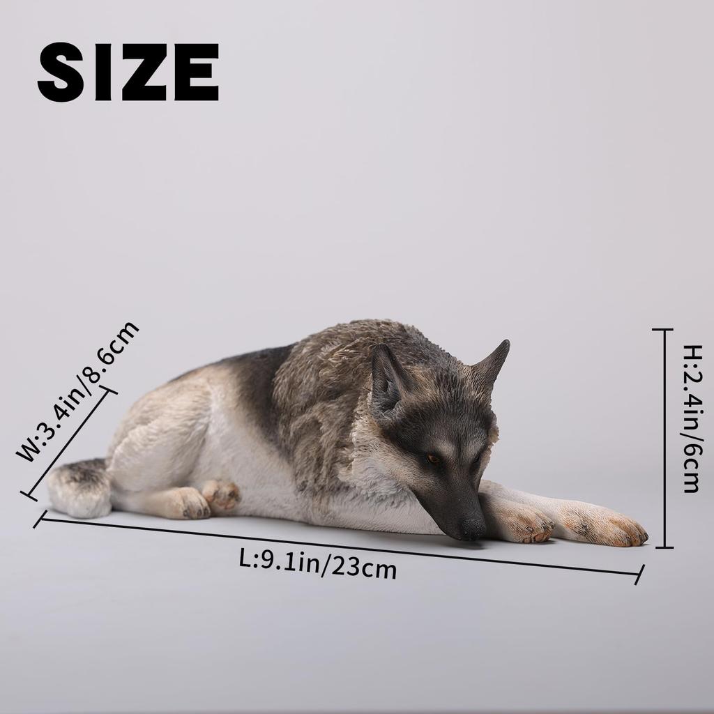 JXK Lying German Shepherd Dog Figure Dog Animal Figure Statue Miniature Dog Figurine Resin Model Toy Gift for Dog Lovers Painted Finished Product