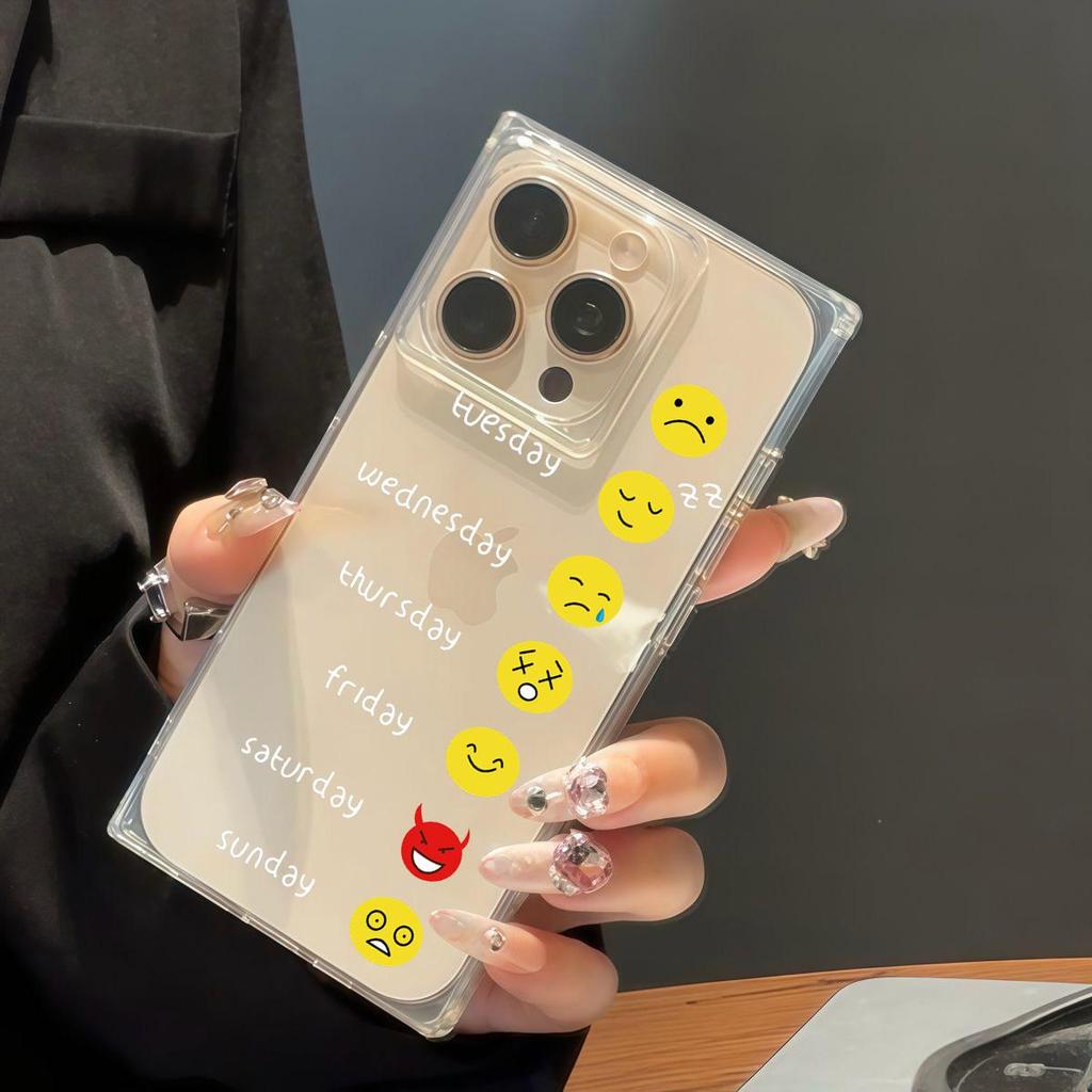 Square Tube Protection Clear Case For iPhone 14 Pro Max 13 16 ProMax 11 12 15 Plus Anti-Oxygen,Various Facial Expressions And Smiling Faces Pattern