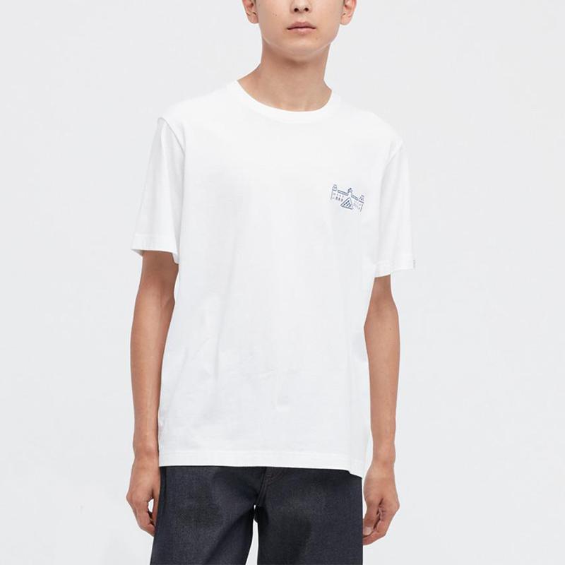 UNIQLO Printed Louvre Logo Crew Neck Cotton T-Shirt Unisex Tops White 445596-00