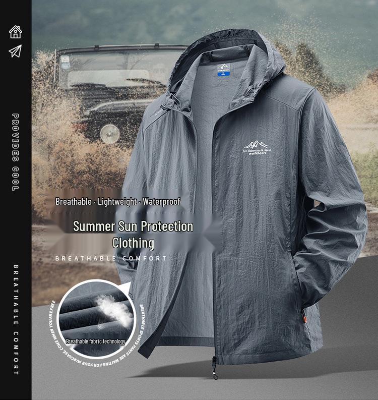 Men's Retro Hooded Thin Ice Silk Sun Protection Jacket - Summer Outdoor Loose-Fit Plus Size