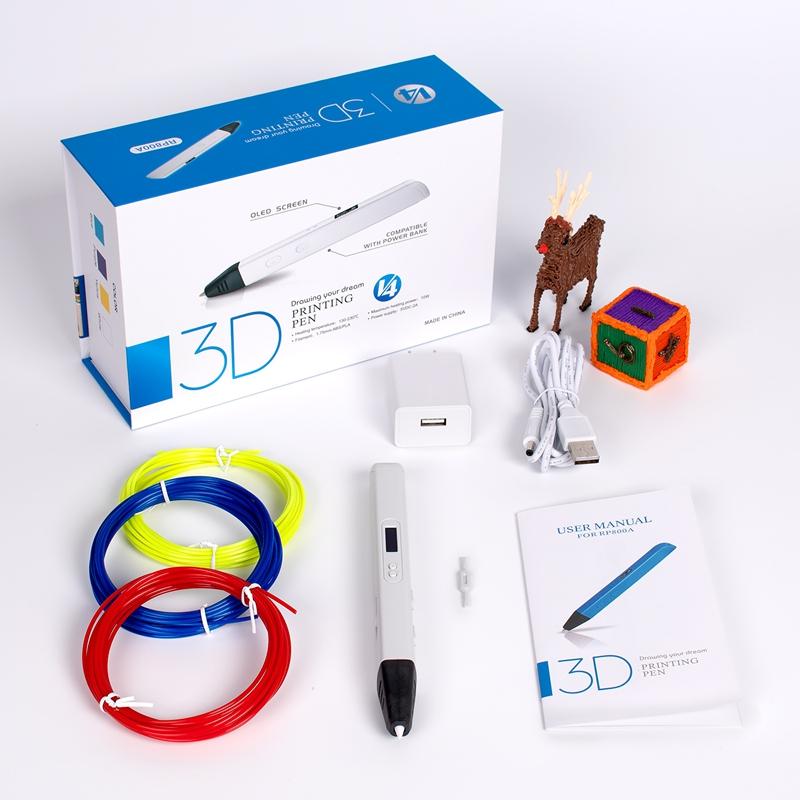 RP800A 3D Pen Scribble Pen OLED Display 3D Printing Pen With PLA Filament For Doodling Making Christmas Presents