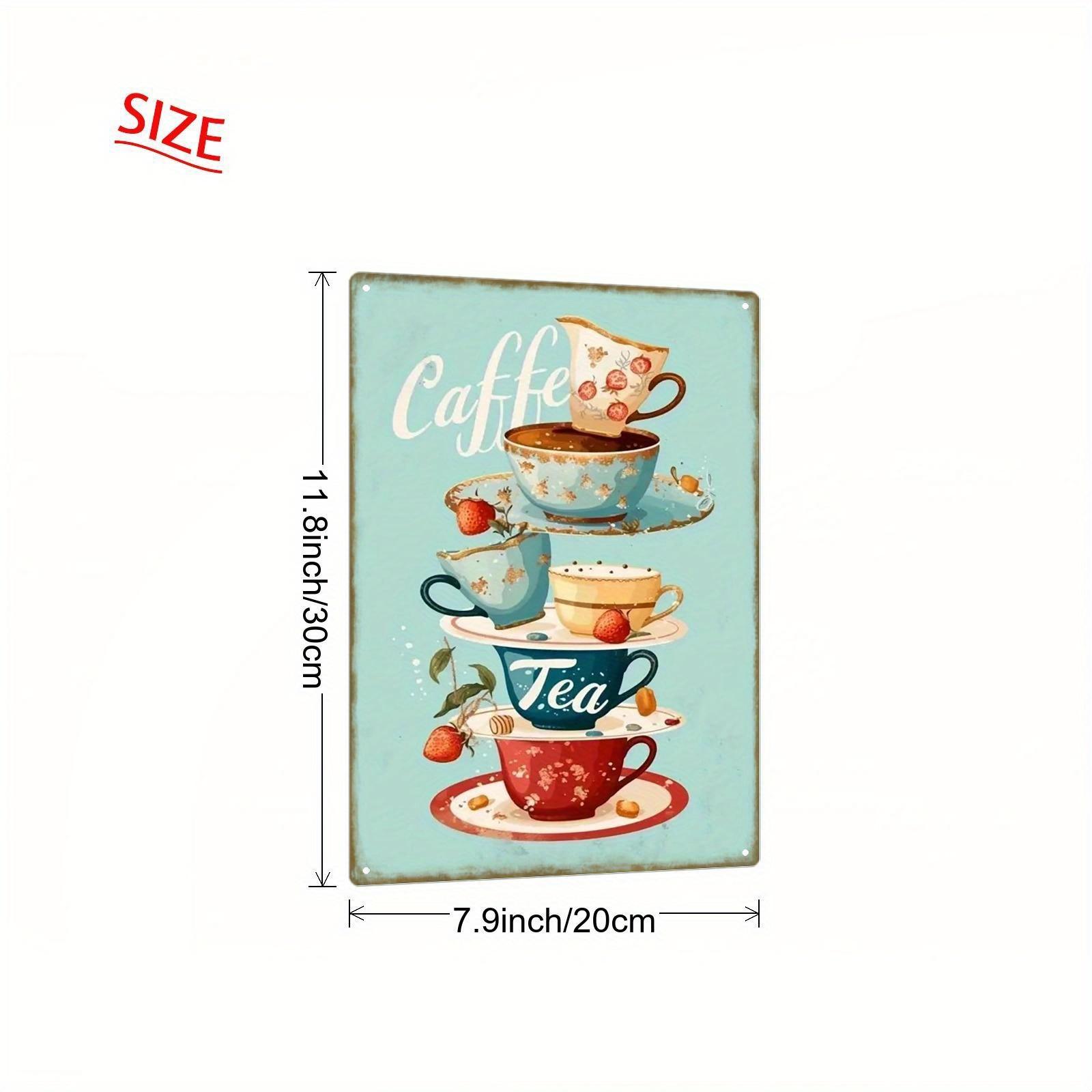 

Retro Tea Set Metal Sign D Flat Iron Wall Art x cm Caffee Tea Design for Bedroom Living Room Dining Bar Decor 20x30cm（7.8x11.8inch）