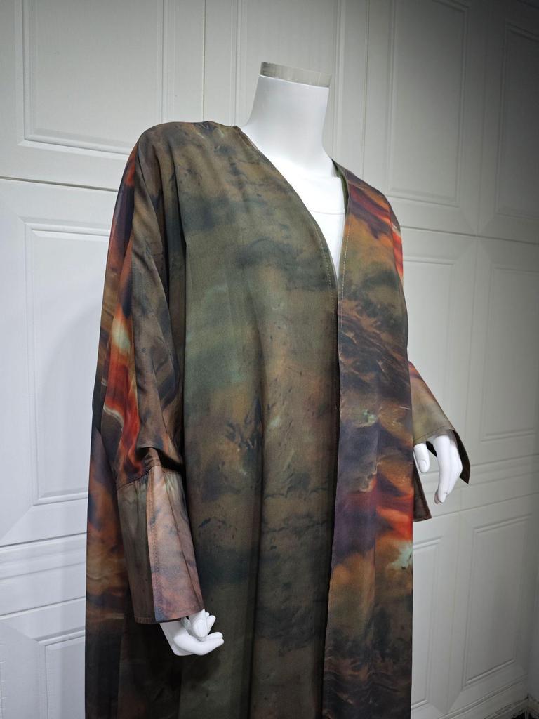 Modest Chiffon Print Muslim Abaya Coat Dress