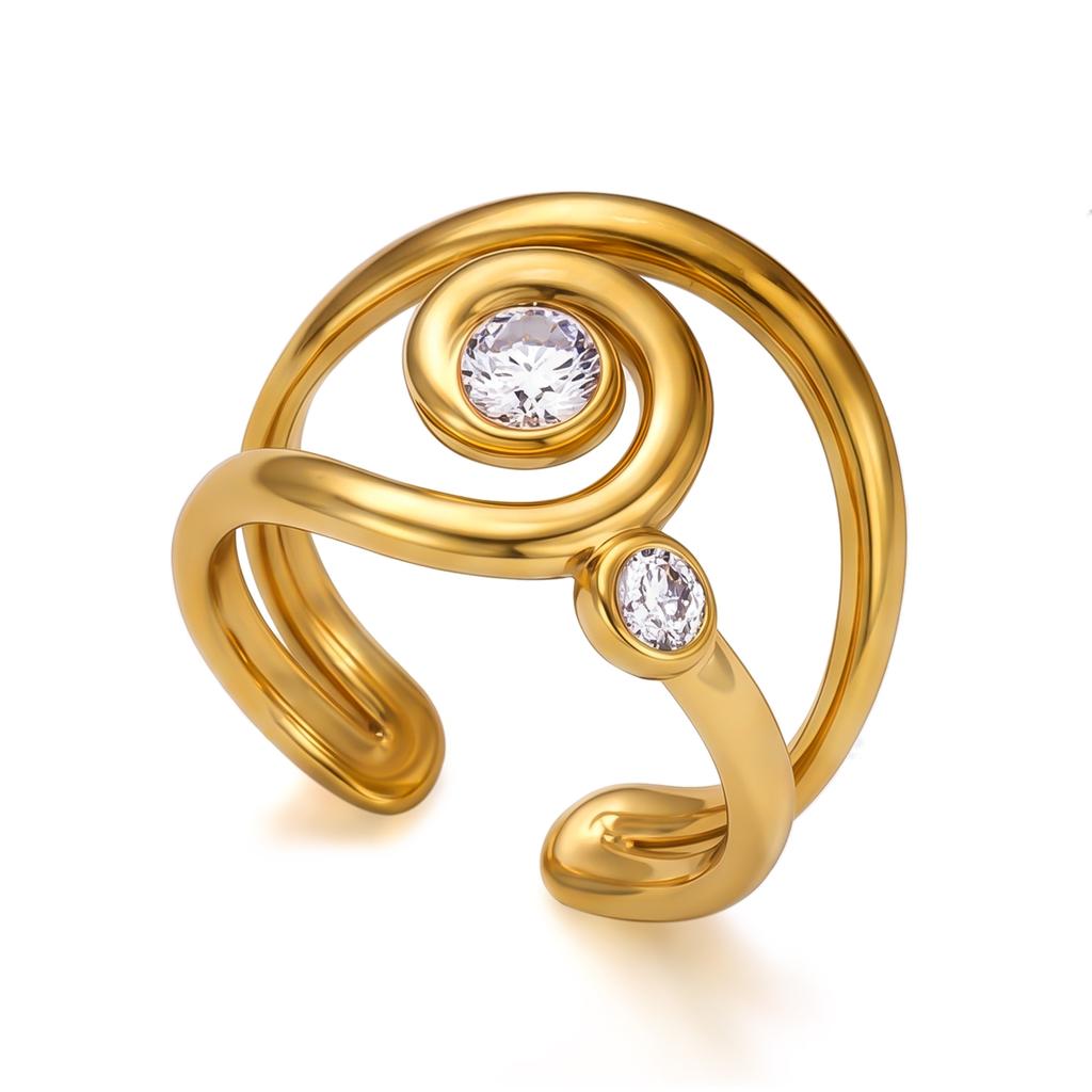 4Pcs Luxury Stainless Steel Cubic Zirconia Open Ring Set for Women Delicate Wavy Spiral Rings Party Stackable Jewelry Gift