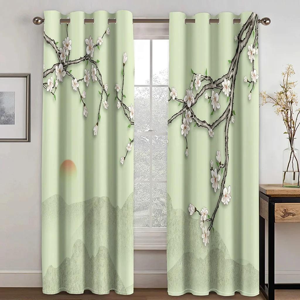 

Chinese Troditional Culture Bird Flower Window Draperies in Kids Bedroom Living Room Space Design Hall Treatments Kitchen Decor Draperies Blinds W60xH100(CM)x2pcs&Hook