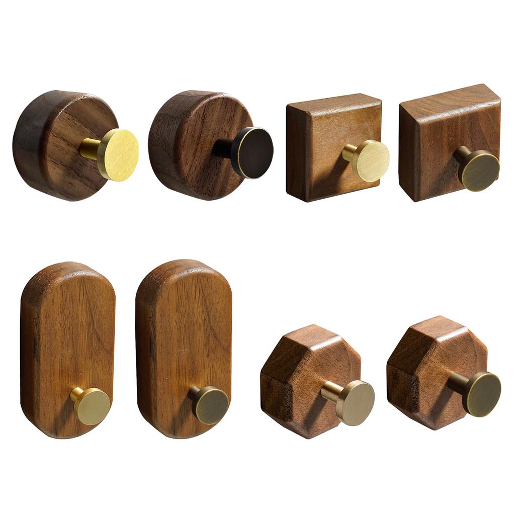 Wood & Metal Wall Hook Hat Hanger Easy Install Wall Mount Wooden Peg Knob Walnut Cute Simple Modern Small Room Decor