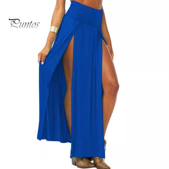 Maxi Skirt Sexy High Waist Side Slit Design Floor Length Skirt Solid Color Beach Travel Parties Slimming Skirt