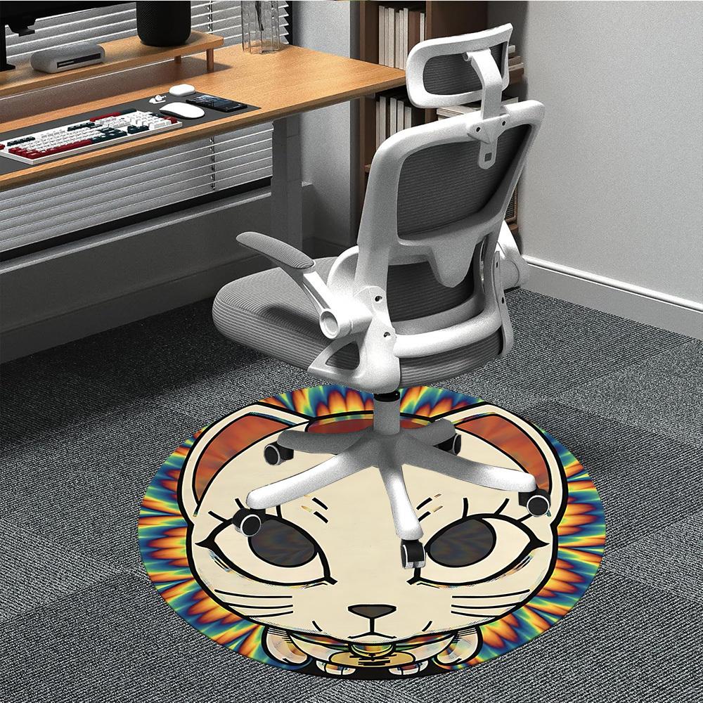 

1pc Tie-Dye Cat Office Round Area Rug, Mat Suitable For Office, Under Office Chairs Bedroom Living Room Home Decor, Room Deco 80cm