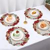 Christmas Themed Exquisite Printed Wavy Placemats, Red Berries, and Golden Pine Branch Patterns, Non-slip, Heat-resistant, Suitable for Holiday Table