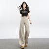 Spring Summer Khaki High Waist Tencel Patchwork Slim Relax Straight Wide Leg Denim Pants For Ladies Casual Pants Oversize Denim Trousers