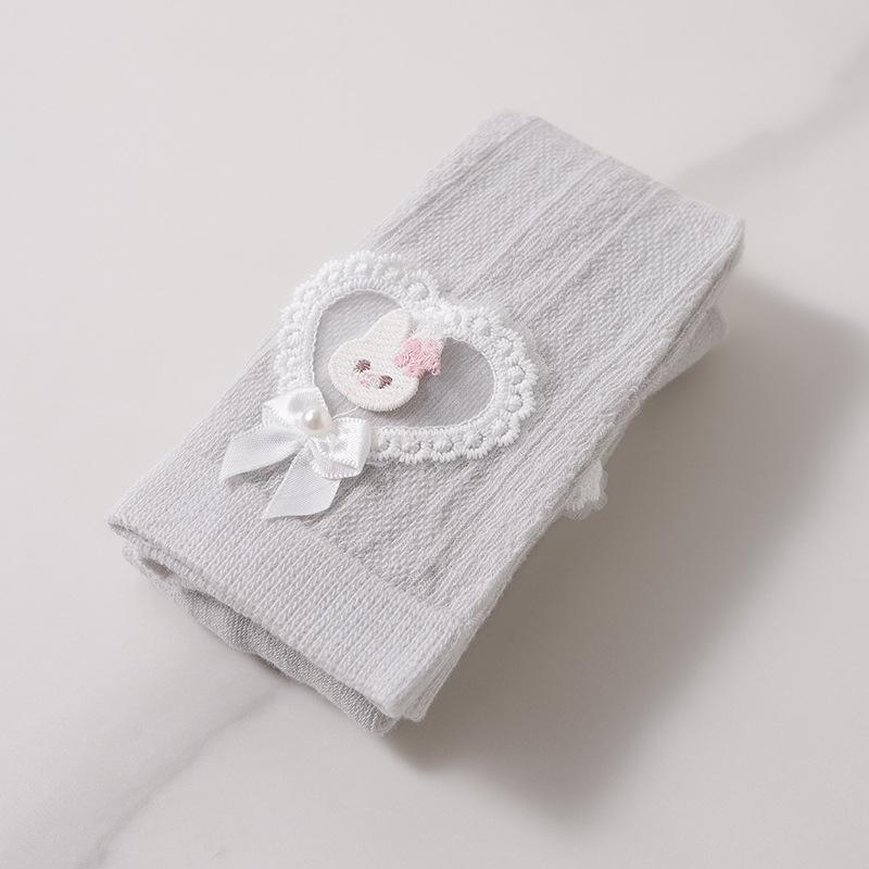Kids Girls Lovely Bowknot Leggings with Embossed Rabbit Lace Hem Sweet Fashion Style Soft Stretchy Ankle Tights