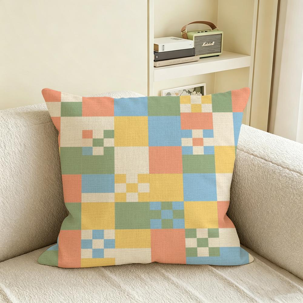 Pattern Checkerboard Cushion Cover Natural Linen Pillowcase Set AllinOne Decor for Sofa Bedroom Chair