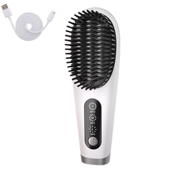 Portable Hair Straightener Brush 3 Temperatures Fast Heating USB Rechargeable Negative Ions Hot Brush Electric Curly Hair Styling Detangling Comb