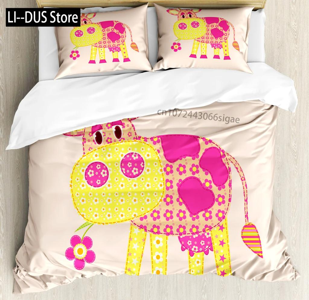 Comforter Cute Milk Cow Print Twin King Queen Microfiber Cartoon Cattle Bedding Set Farmhouse Animal Theme Comforter