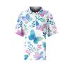 Women’s Casual Short Sleeve Knit Collared Top with Floral Print Relaxed Fit Button Down Blouse for Daily Wear