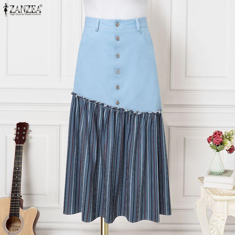 ZANZEA Fuste Midi Largi de Vară Casual pentru Femei