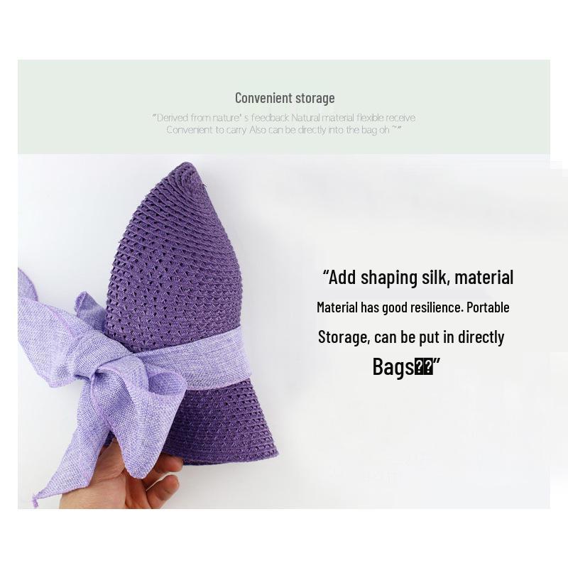 Korean Bowknot Sun Protection Straw Hat – Foldable Summer Beach Bucket Hat for Women