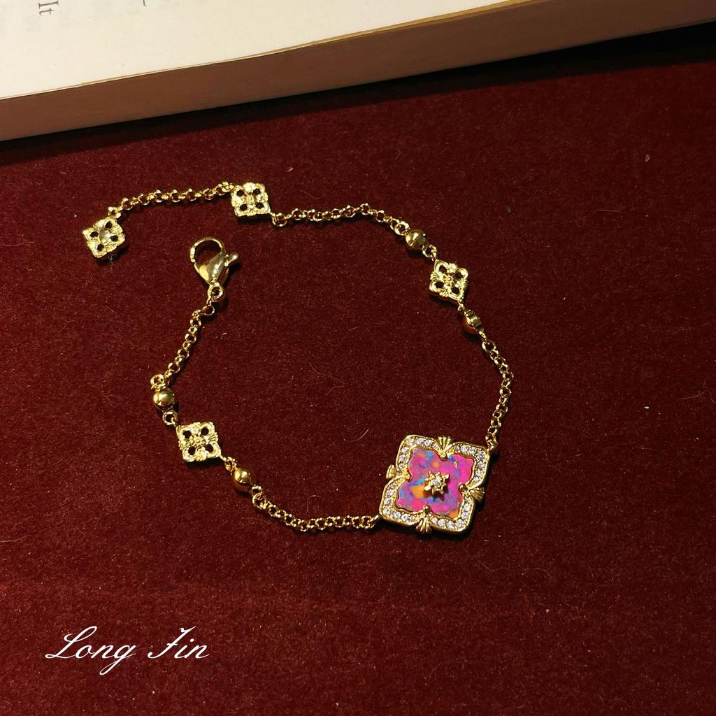 Italian Retro Court Style Color Treasure Four-Leaf Clover Set Exquisite High-End Versatile Temperament Necklace Bracelet Earrings