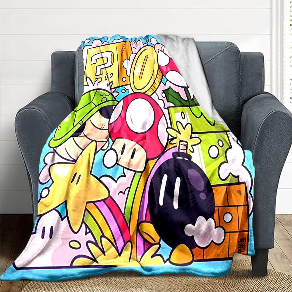 1pc Mario Adventure Flannel Blanket, Soft Skin Friendly with Digital Printing, Various Sizes Available for Family, Friends, Birthday