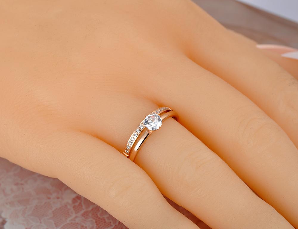 JeeMango Sparkling Design Titanium Stainless Steel Wedding Ring Rose Gold Color Mosaic CZ Crystal Party Ring For Women R19155
