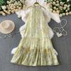 Summer Women Print Sleeveless Long Midi Oversize Loose Holiday Seaside Lace-up Dresses