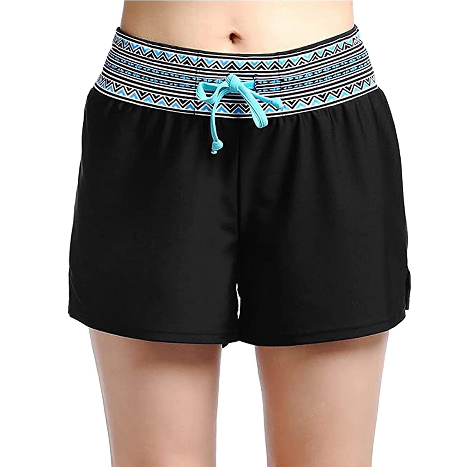 

Fashion Womens High Waist Drawstring Print Splicing Casual Yoga Shorts M чорний