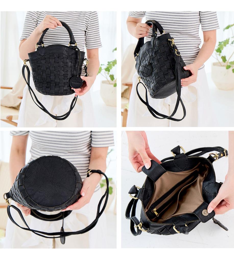 ZUCCHERO Women's Shoulder Bag, Crossbody, Popular, Genuine Leather, 2-Way, Gift, Present, 40041, Black