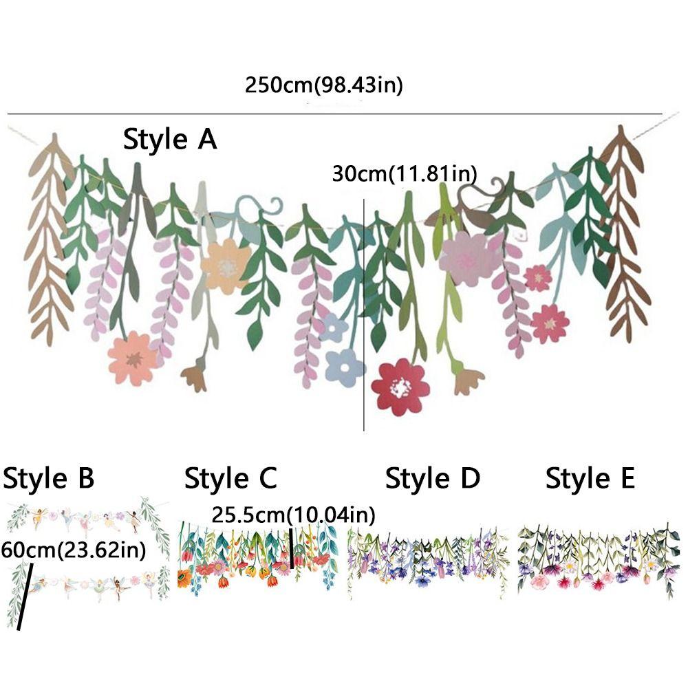 Funny Long Leaves Flower Banner Hanging Flower Flag Floral Leaf Paper Banner  Happy Birthday