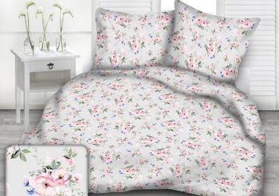Cotton Bedding 160X200 Pattern Wild Roses On a Gray Background