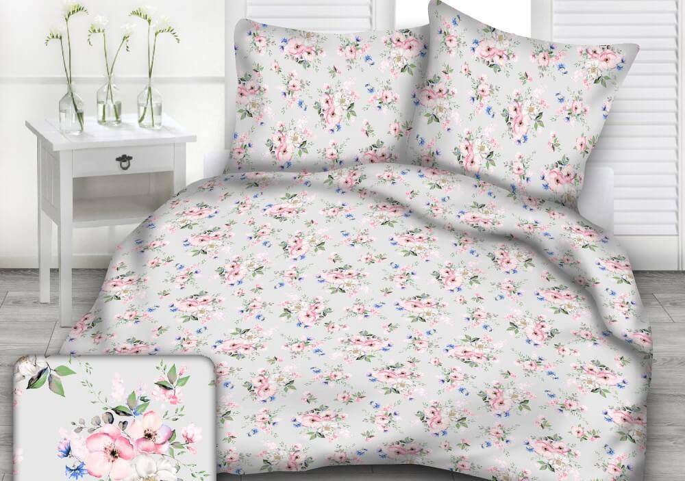 Cotton Bedding 160X200 Pattern Wild Roses On a Gray Background
