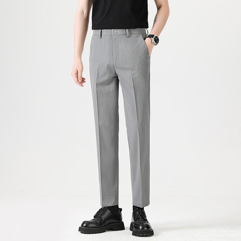 Light Luxury Men's Casual Small Trousers Elastic Small Straight Men's Trousers Nine-point Trousers Color Spinning Youth Trousers Men