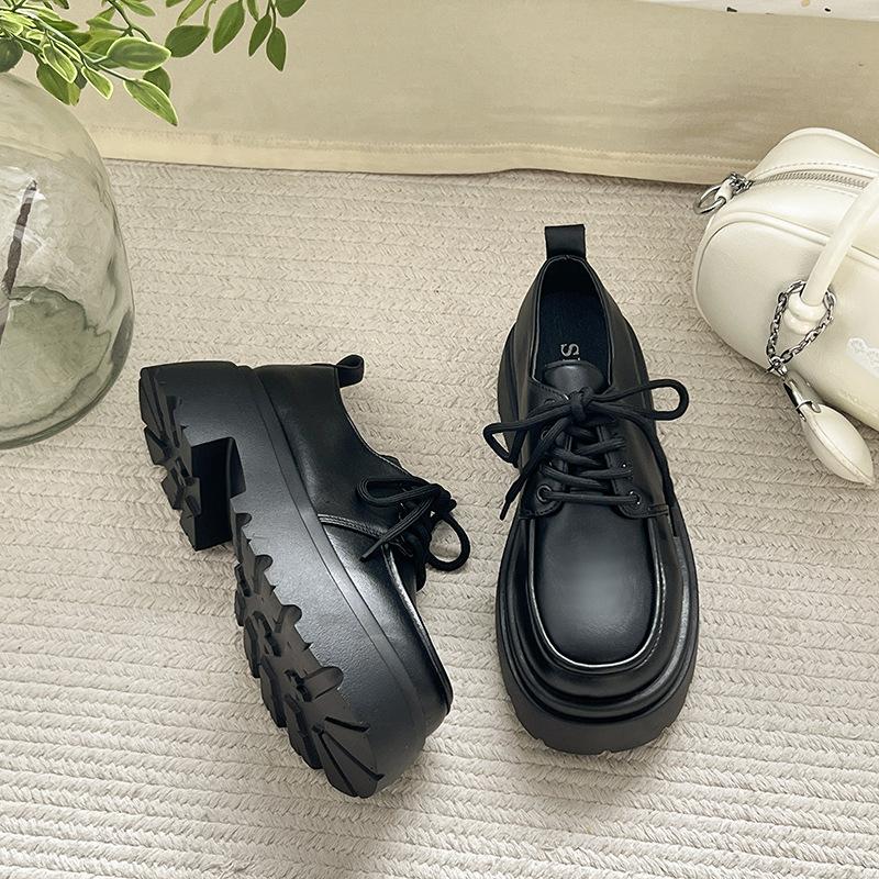 British style platform small leather shoes women's 2025 new spring and autumn versatile black jk single shoes muffin loafers ins tide