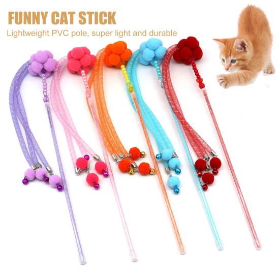 Cat Wand Toy Plush Exercise Training Pet Kitten Teaser Interactive Stick Toy with Bell for Indoor