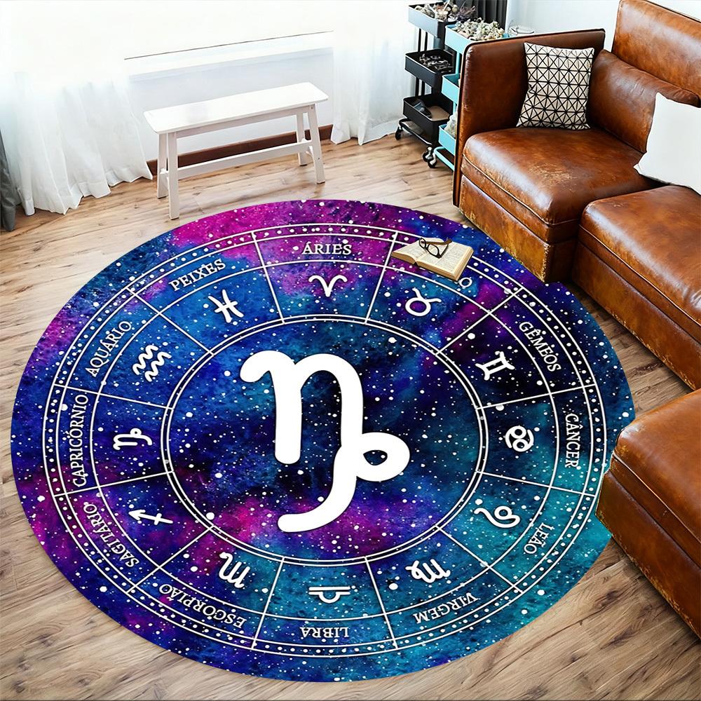 1pc Horoscope Zodiac Round Chair Mat Area Rug - Non-Slip, Floor Mat for Office, Bedroom, and Indoor Decor C1125394
