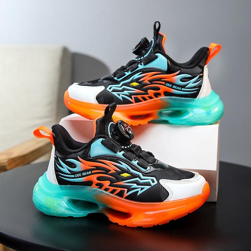 Kinder Drehschnallen Sneaker Flammenmuster Luftpolstersohle Rutschfeste Sportschuhe