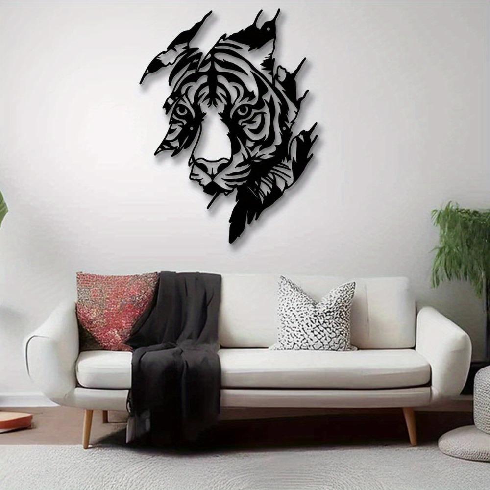 Metal Tiger Wall Sculpture Iron Animal Art Outdoor Indoor Decor for Living Room Yard Balcony Garden