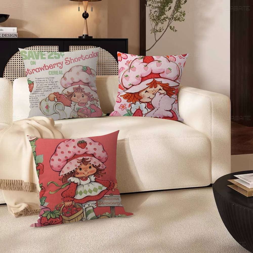 Fine Glasses Unisex Animated Strawberry S-Shortcake Gril Cushion Cover Car Throw Pillow Case For Sofa Car Christmas Gift 40X40cm 45X45cm