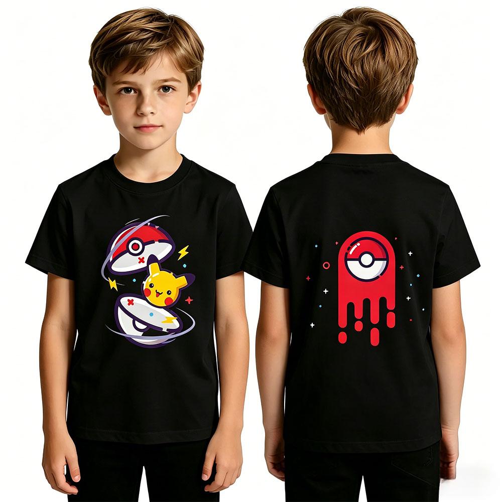 Summer Anime Pokémon Cosplay TShirt Cotton Short Sleeve Tops Casual Loose Retro TShirt Men Women Kids Family Matching Outfits